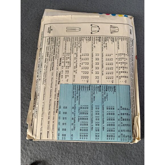 McCalls 7743 Vintage 1981 Sewing Pattern Jacket Shirt Pants Size 10 uncut - Picture 3 of 3